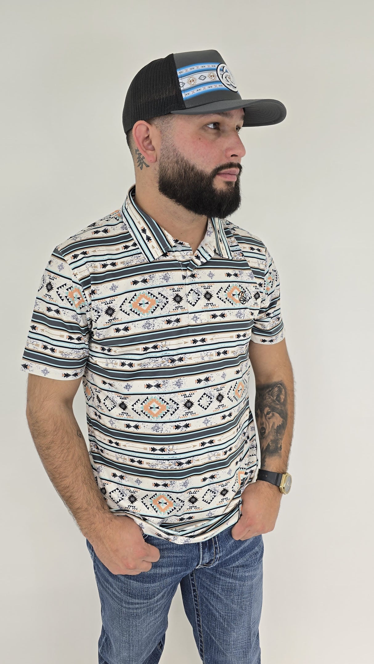 Men's Aztec Tan Teal Polo - SKCL2024P17