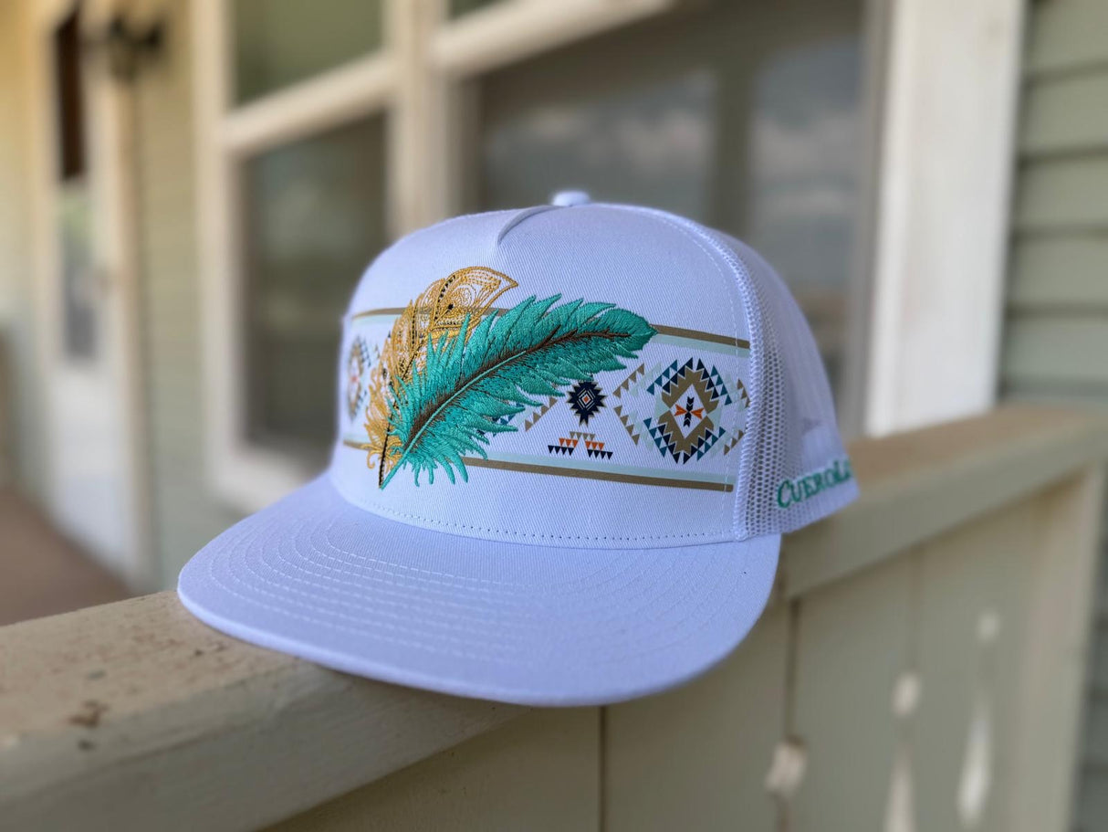 Teal Aztec Feather Cap