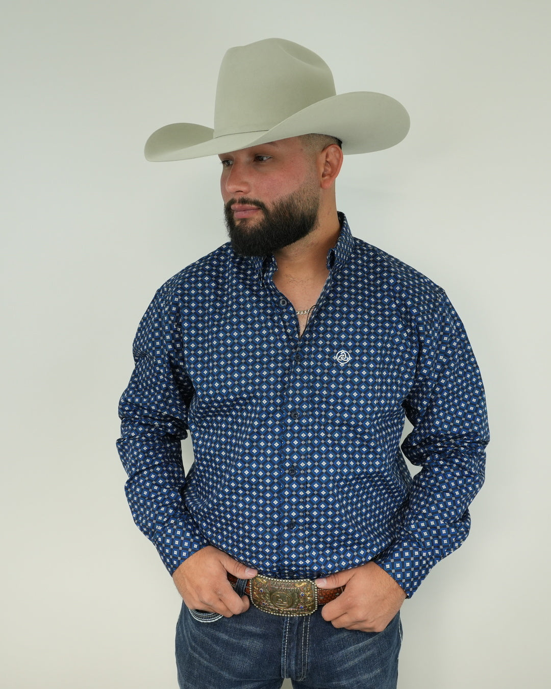 Blue Geometric Print on Black Classic-SKCL2023005 005 *PLEASE SIZE DOWN*