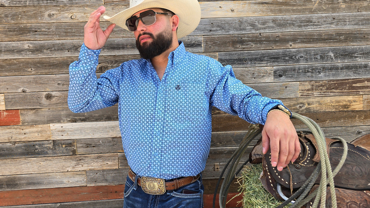 Sky Blue Diamond Print Classic Fit-SKCL2023010 010 *PLEASE SIZE DOWN*