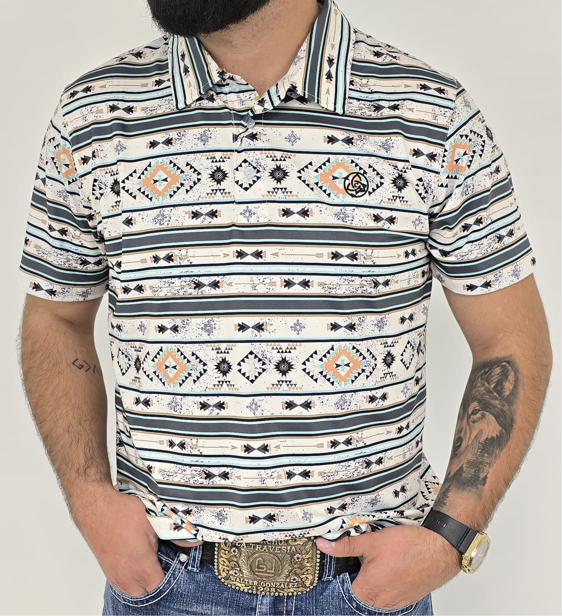 Men's Aztec Tan Teal Polo - SKCL2024P17