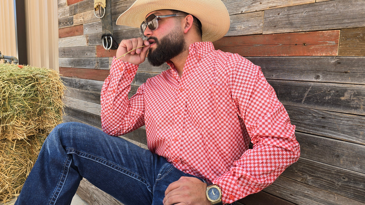 Coral White Dots Print Classic Fit-SKCL2023019 019 *PLEASE SIZE DOWN*