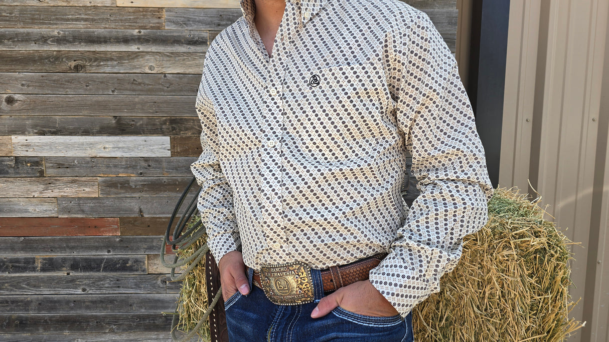 Cream with Black Print Slim Fit-SKCL2023002 002 *PLEASE SIZE DOWN*