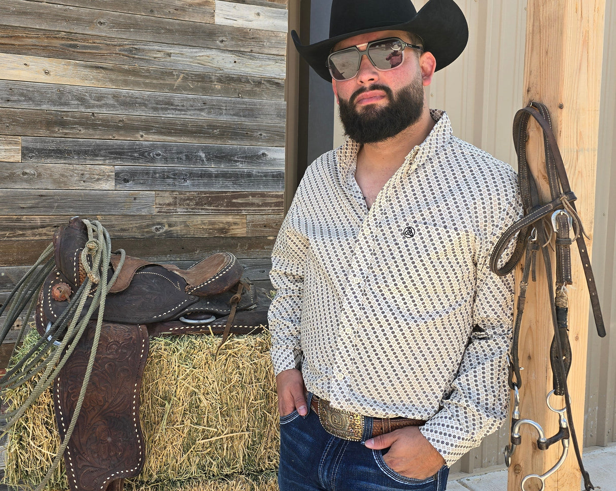 Cream with Black Print Slim Fit-SKCL2023002 002 *PLEASE SIZE DOWN*