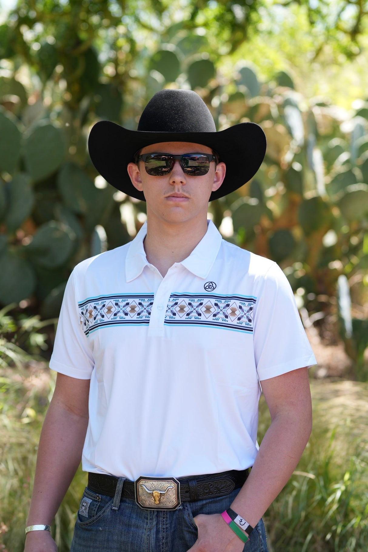 Men's White Feather Aztec Polo - P20