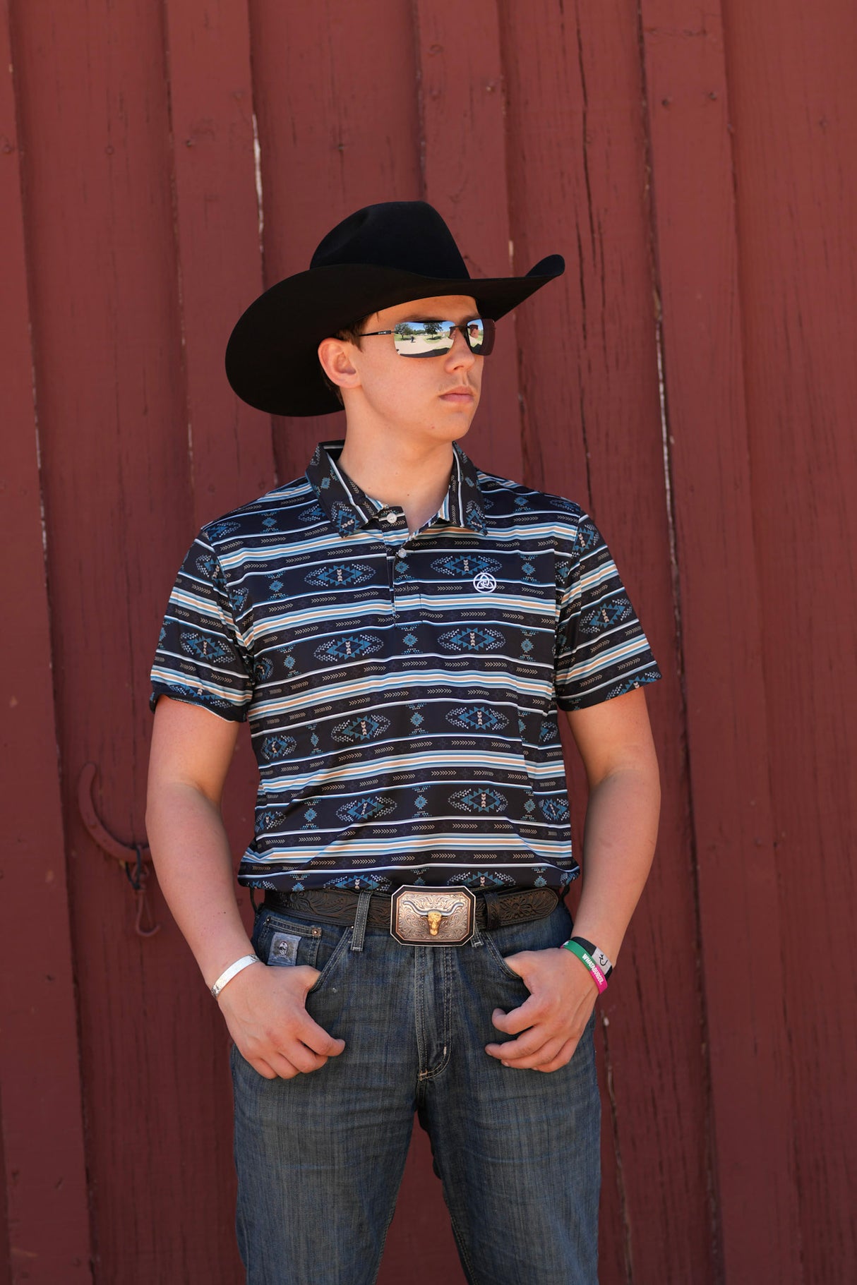 Men's Black & Teal Aztec Polo - P26