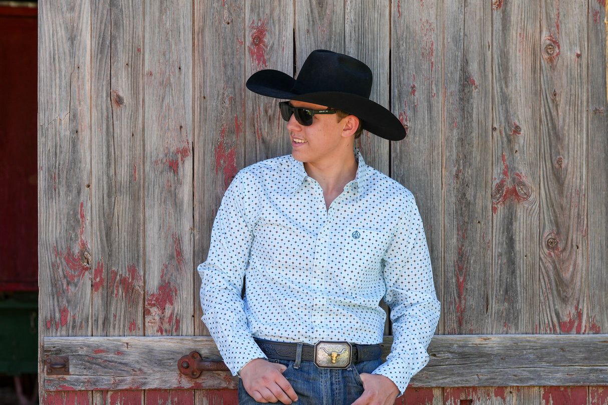 Light Blue Geometric Star Button Up SKCL2023171 171