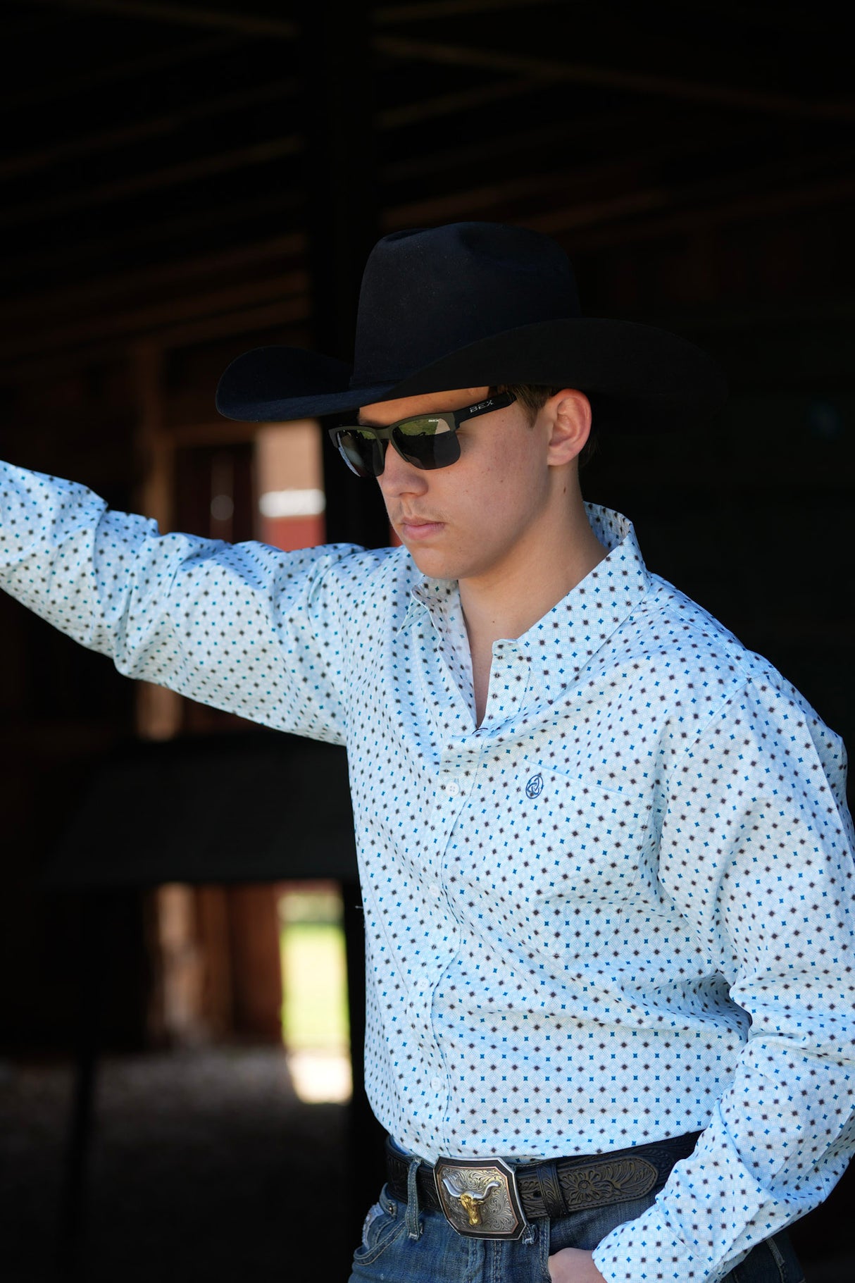 Light Blue Geometric Star Button Up SKCL2023171 171