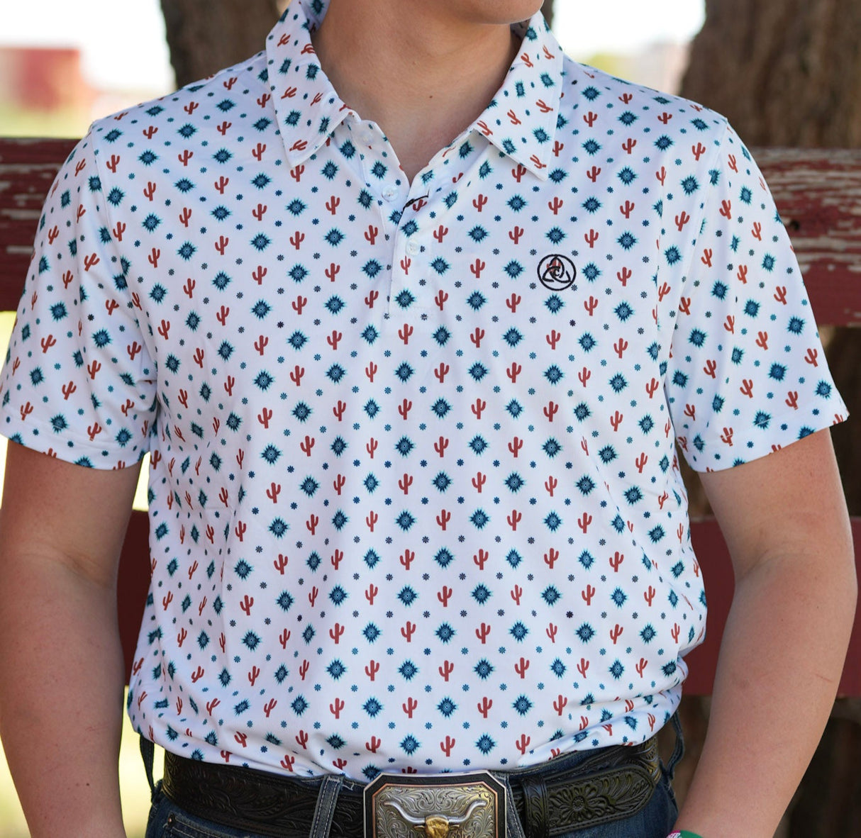 Men's White Cactus Aztec Polo - P21