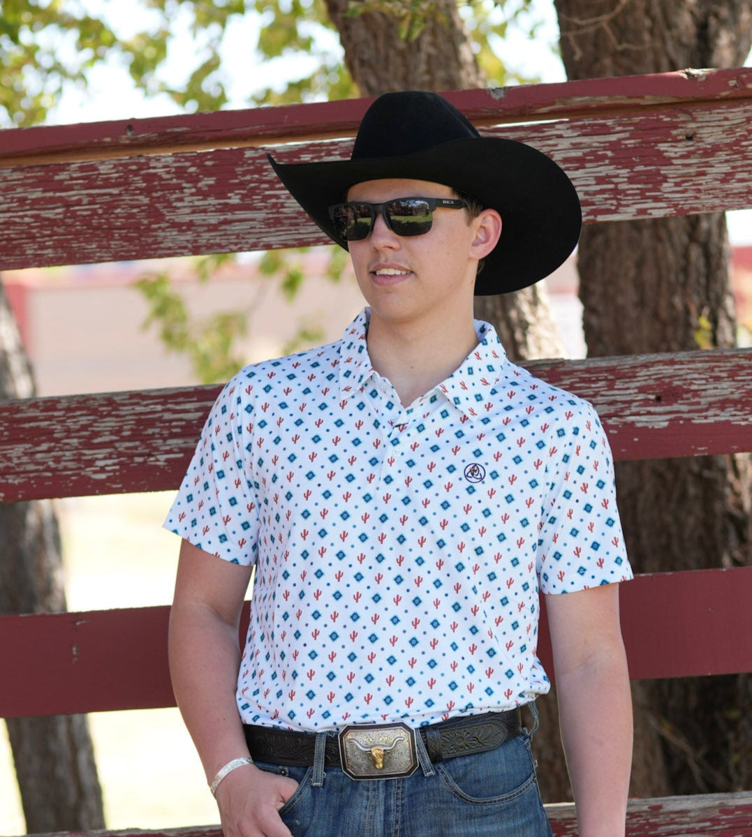 Men's White Cactus Aztec Polo - P21