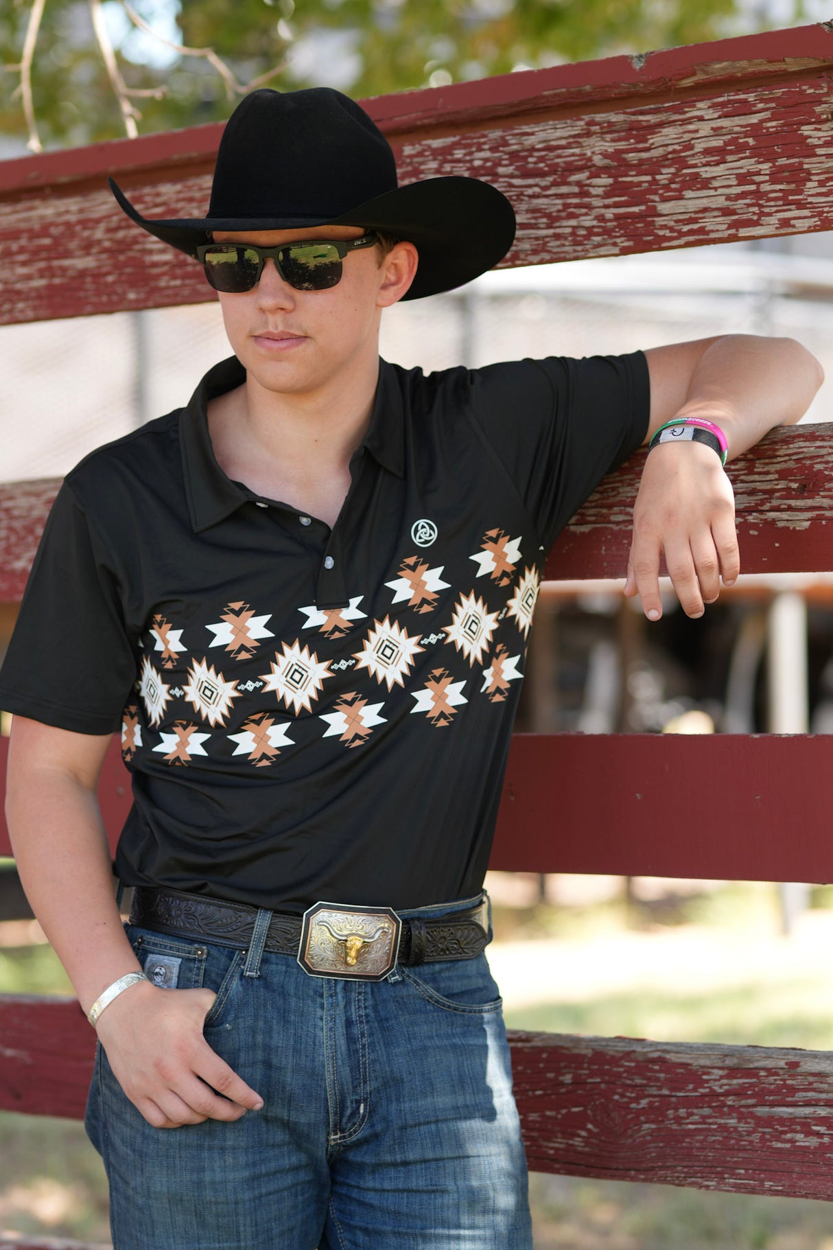 Men's Black Aztec Stripe Polo - P27