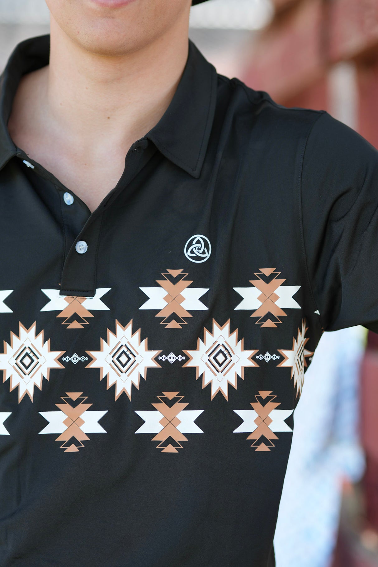 Men's Black Aztec Stripe Polo - P27