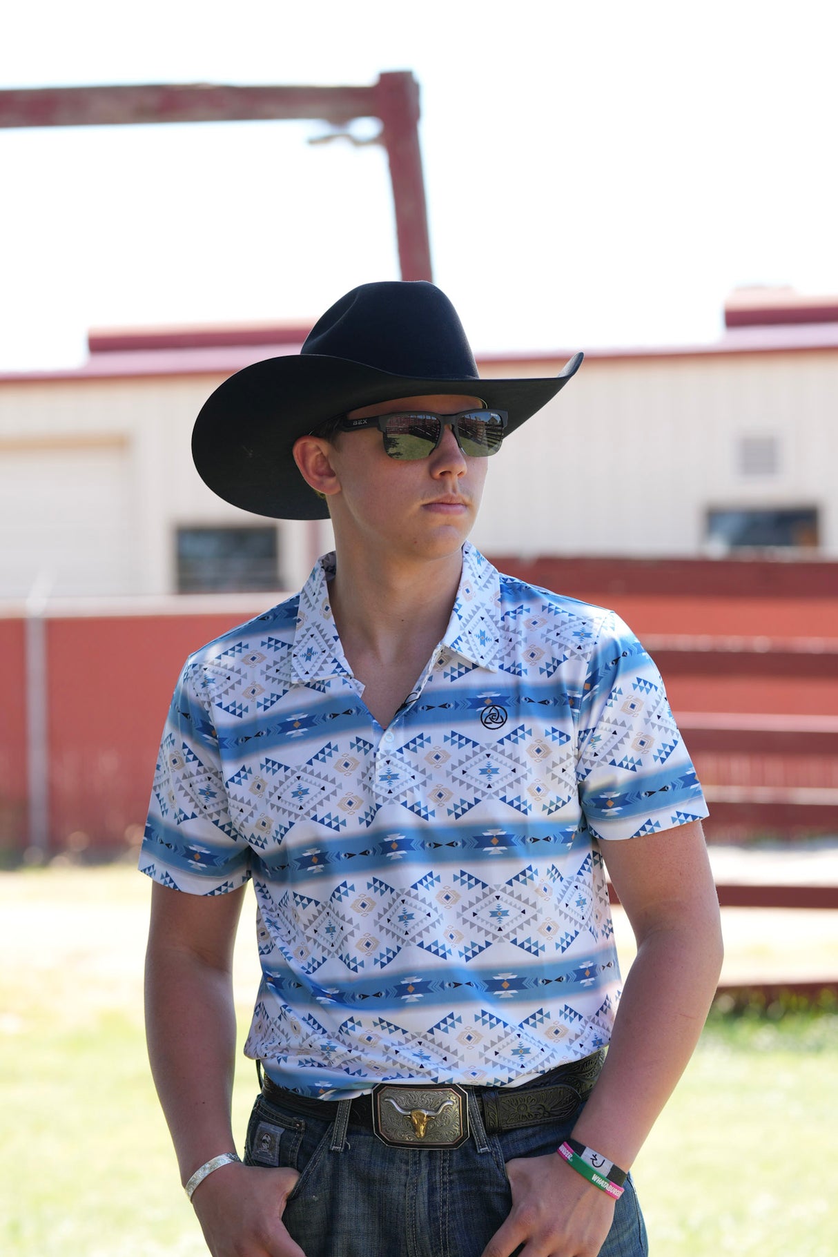 Men's White & Light Blue Aztec Polo - P23