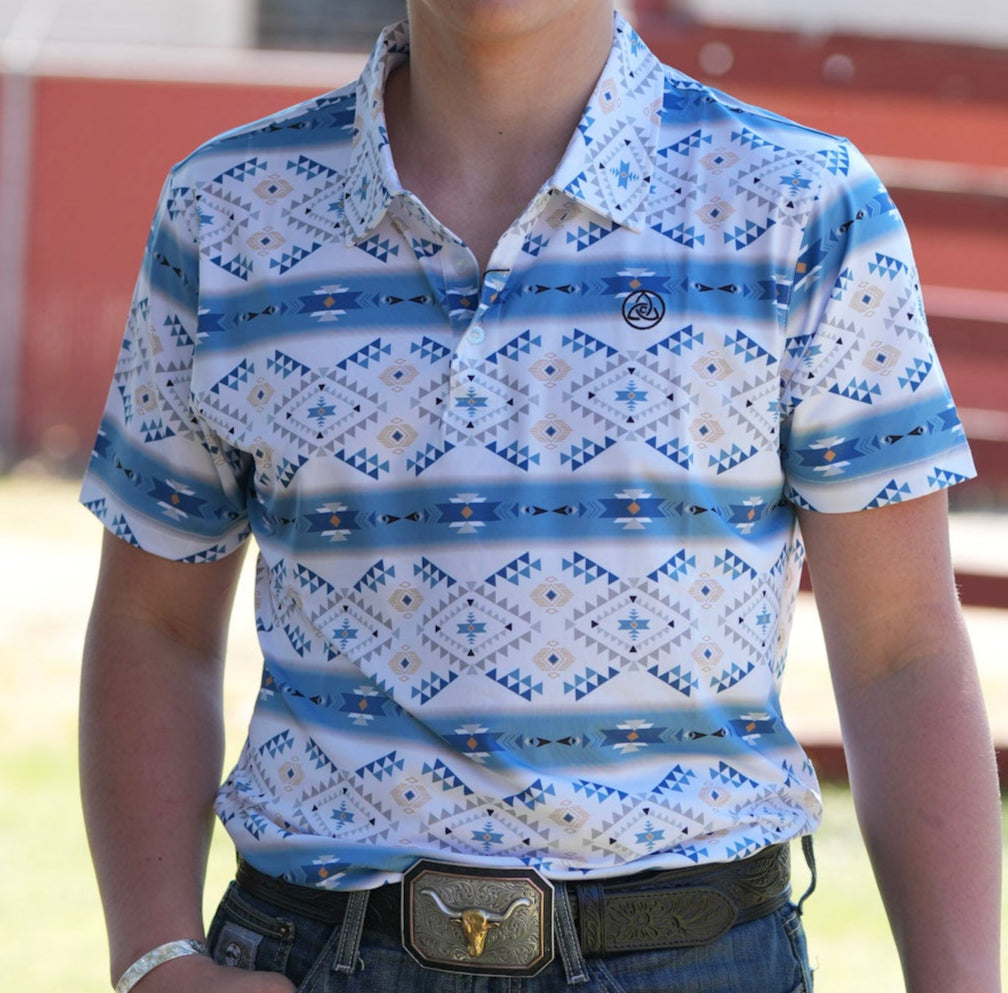 Men's White & Light Blue Aztec Polo - P23