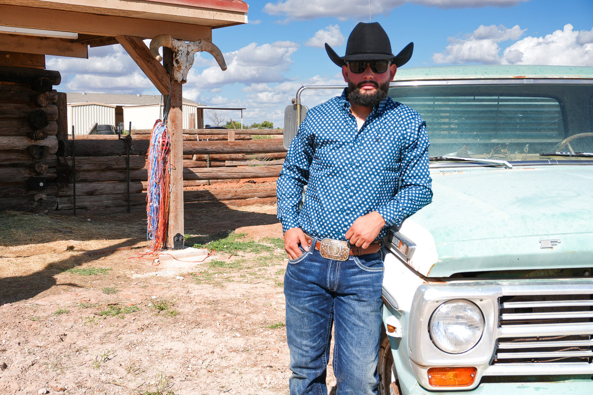 Teal with White Print Slim Fit-SKCL2023037 037