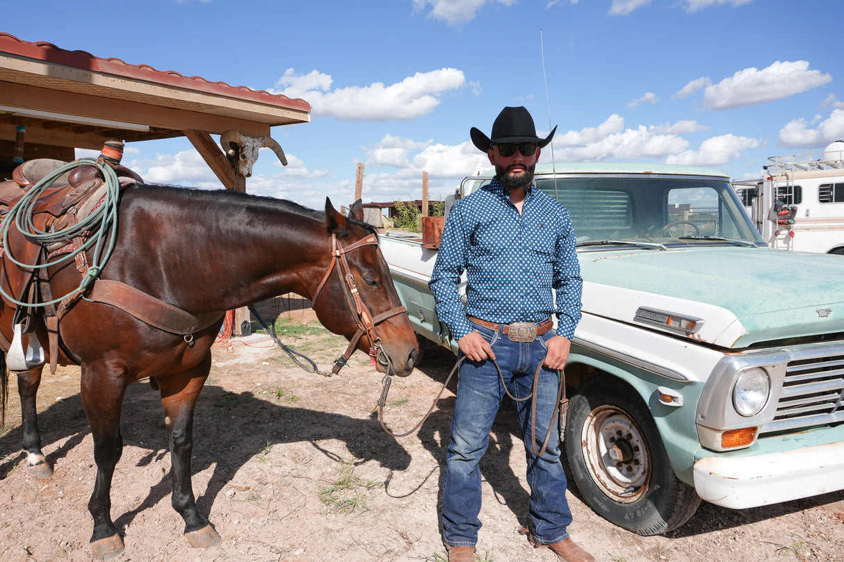 Teal with White Print Slim Fit-SKCL2023037 037