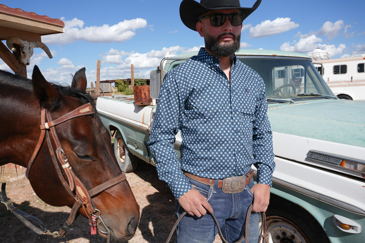 Teal with White Print Slim Fit-SKCL2023037 037