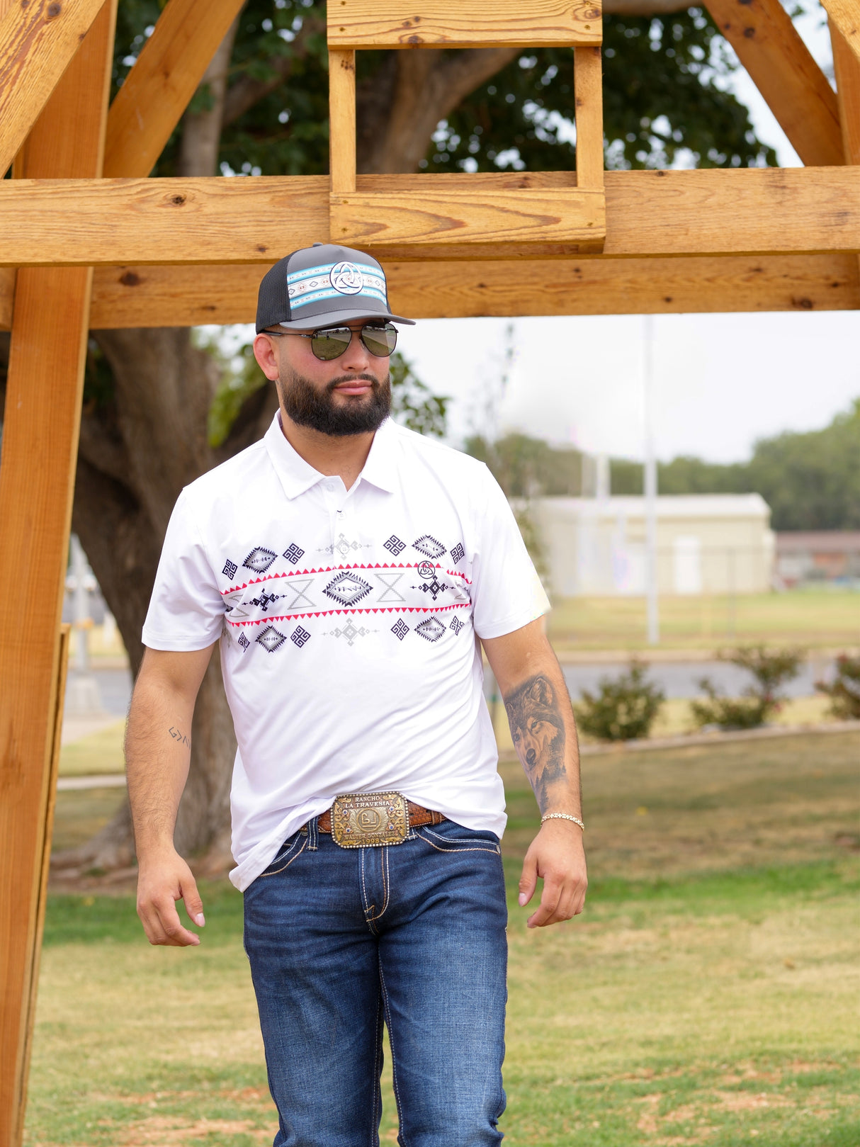 Men's White Aztec Polo - 06