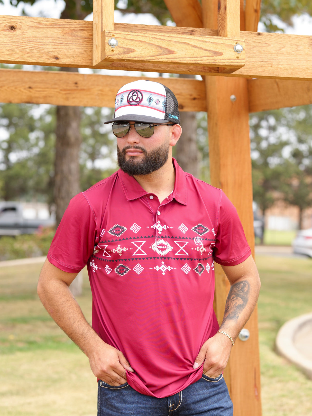 Men's Red Aztec Polo - 02