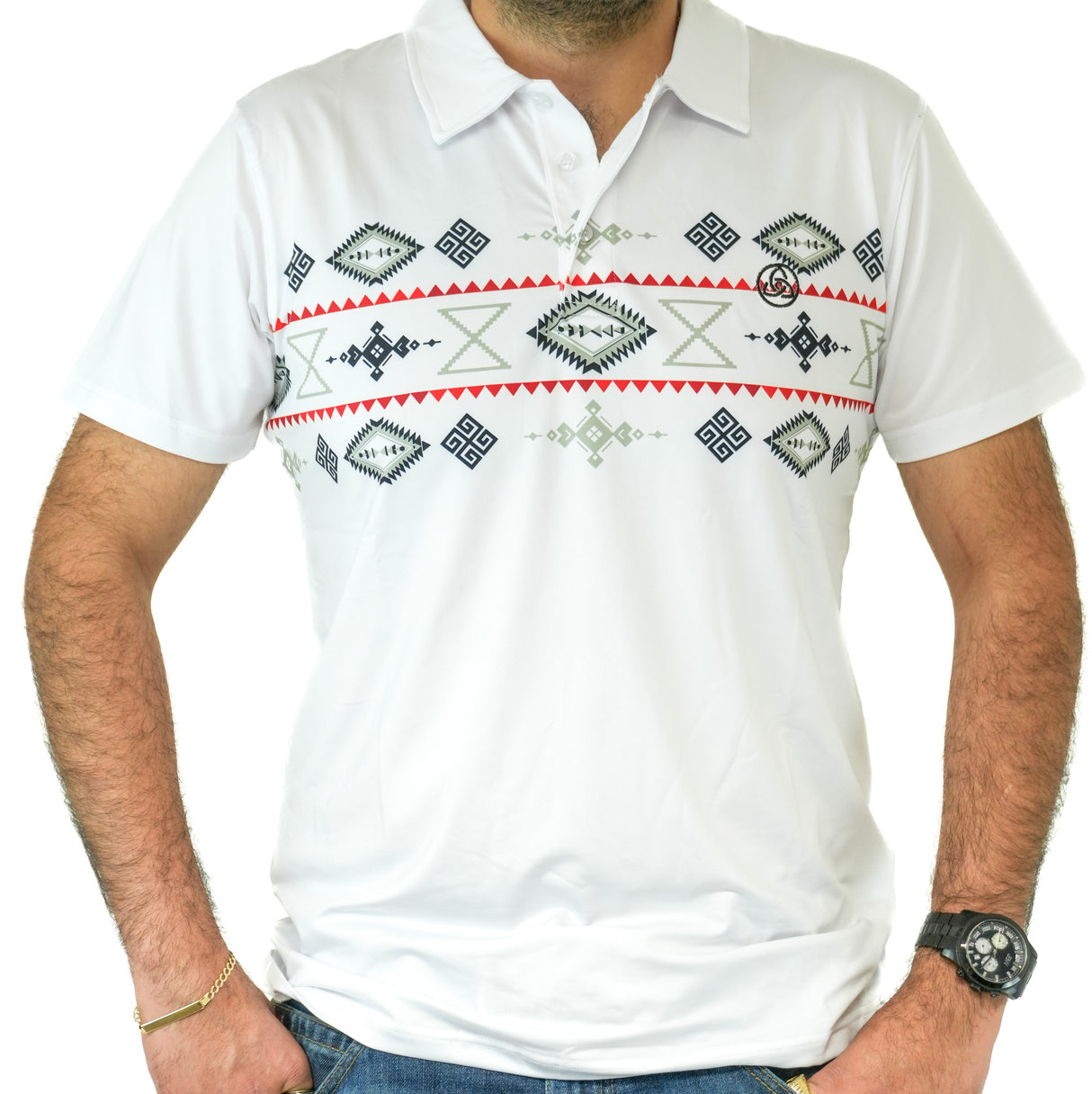 Men's White Aztec Polo - 06