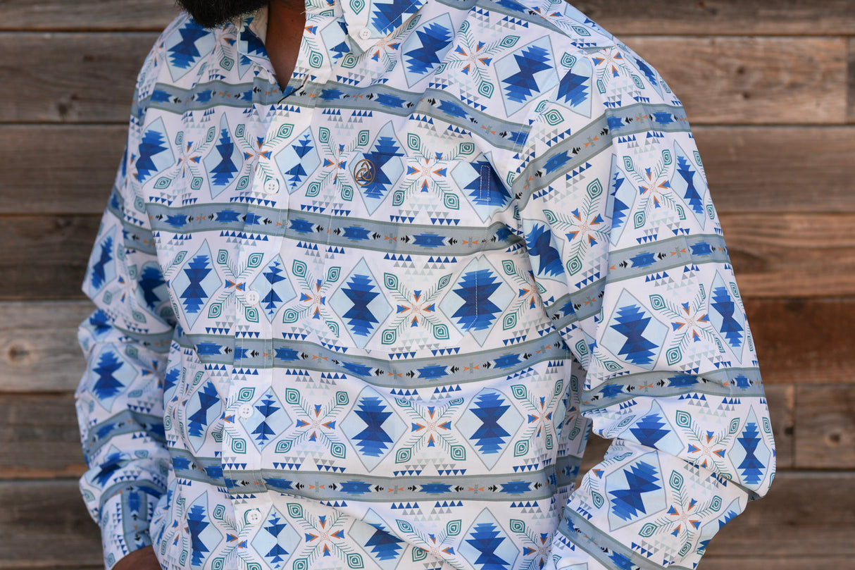 Blue Feather Aztec Slim Fit Button Up - SKCL2023153 153