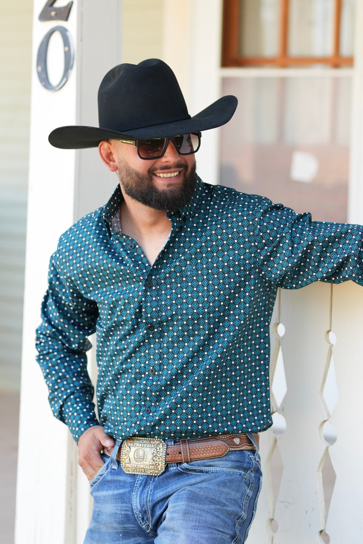 Blue & Black Geometric Button Up SKCL2023154 154