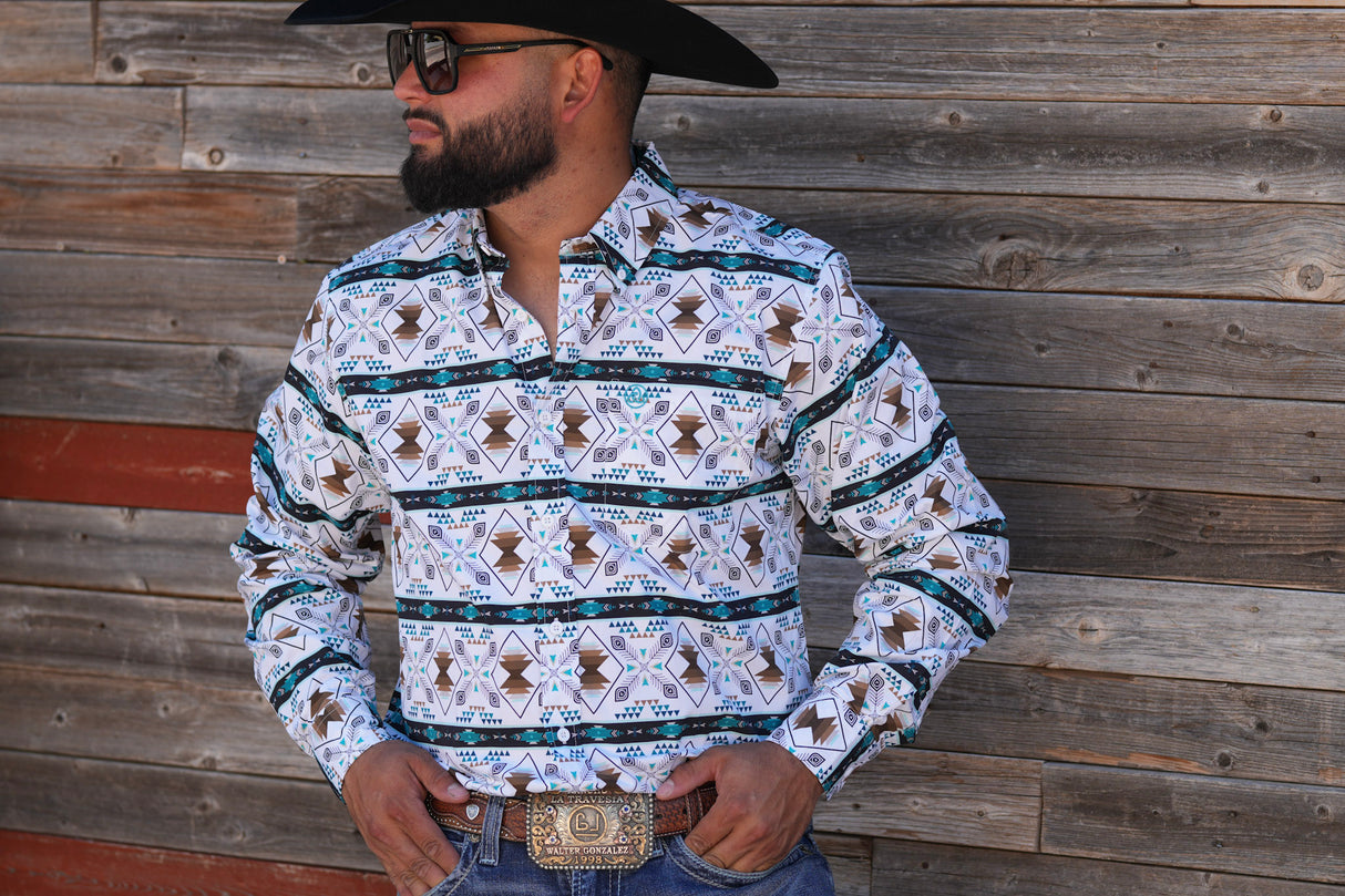 Brown Aztec Stripe Button Up SKCL2023151 151