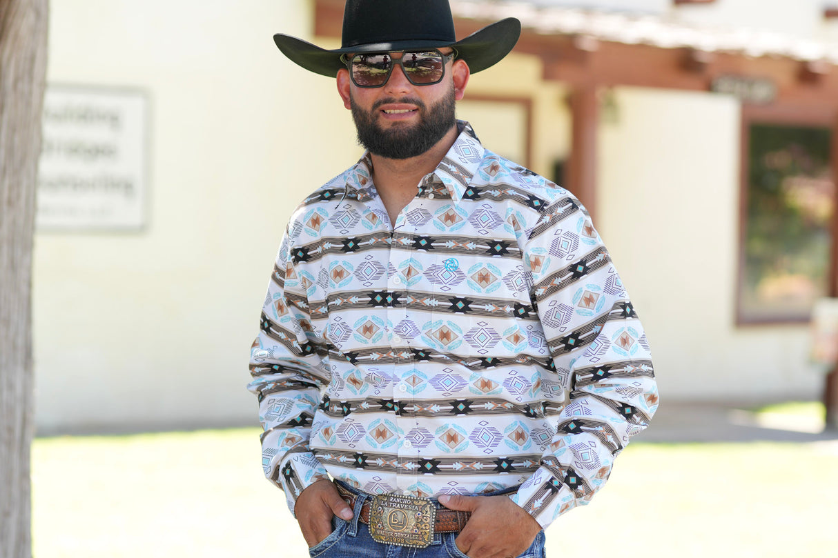 Brown & Blue Aztec Stripe Button Up SKCL2023172 172