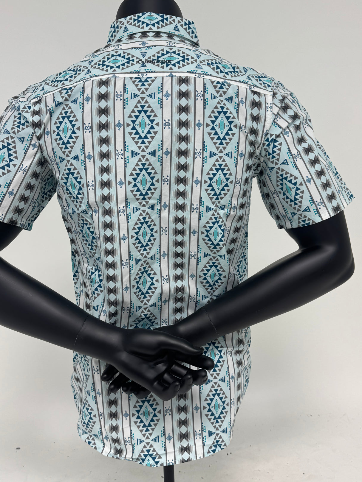 Aztec Short Sleeve Lt Blue/Grey Stripe Button Up SKCL2023156 156-SS