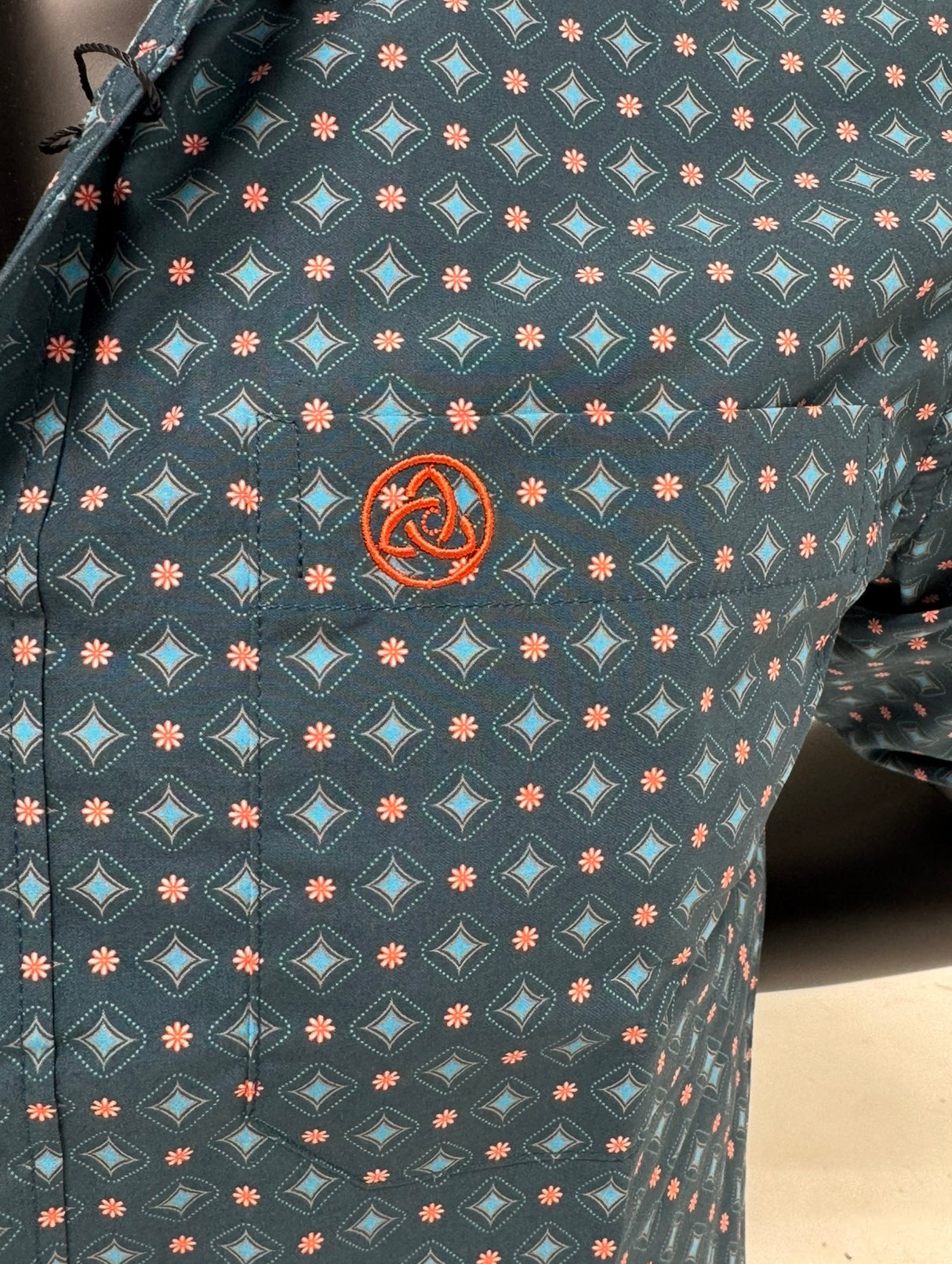 Blue & Salmon Short Sleeve Button Up SKCL2023169-SS 169-SS