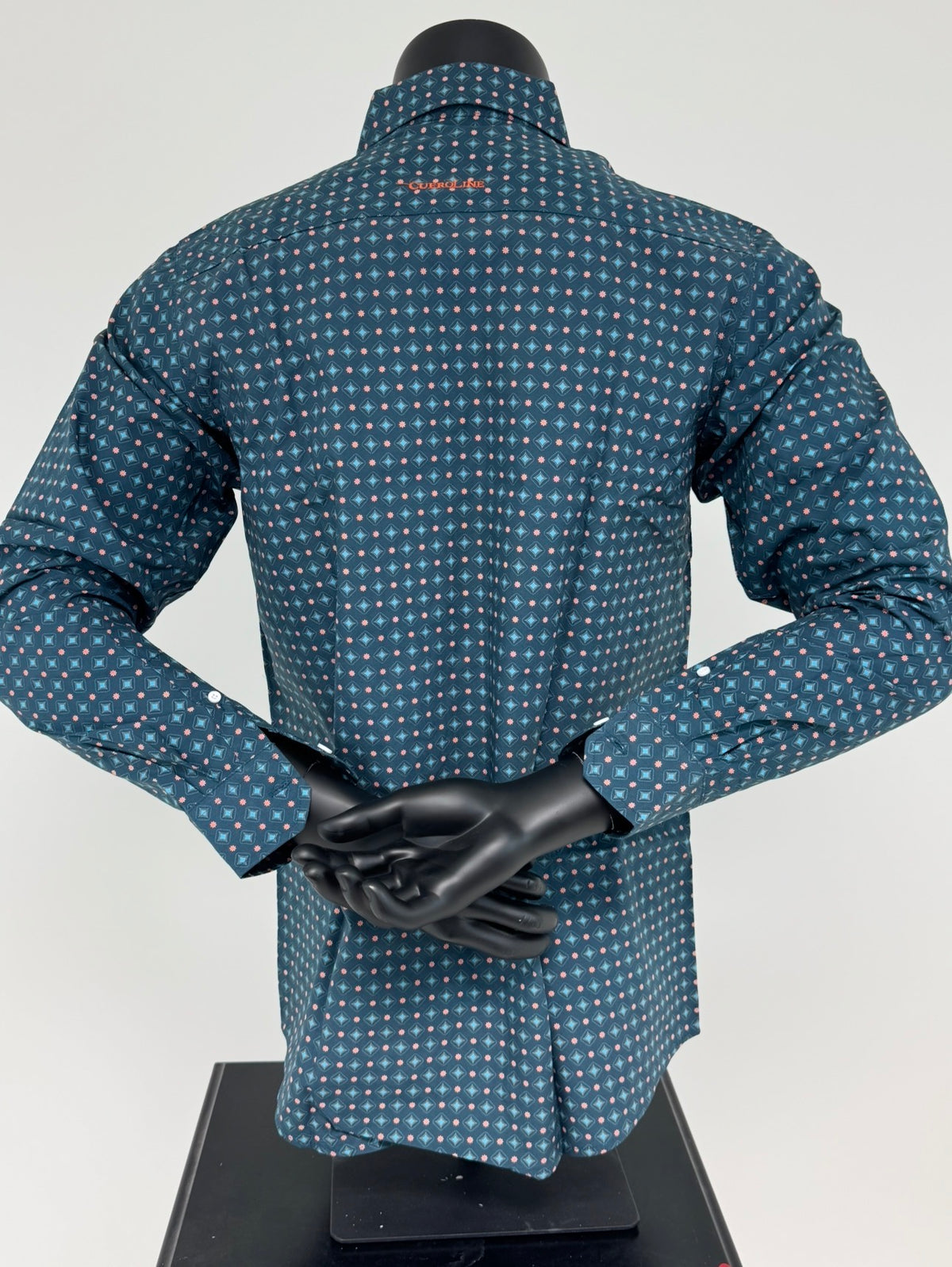 Blue & Salmon Geometric Button Up SKCL2023169 169