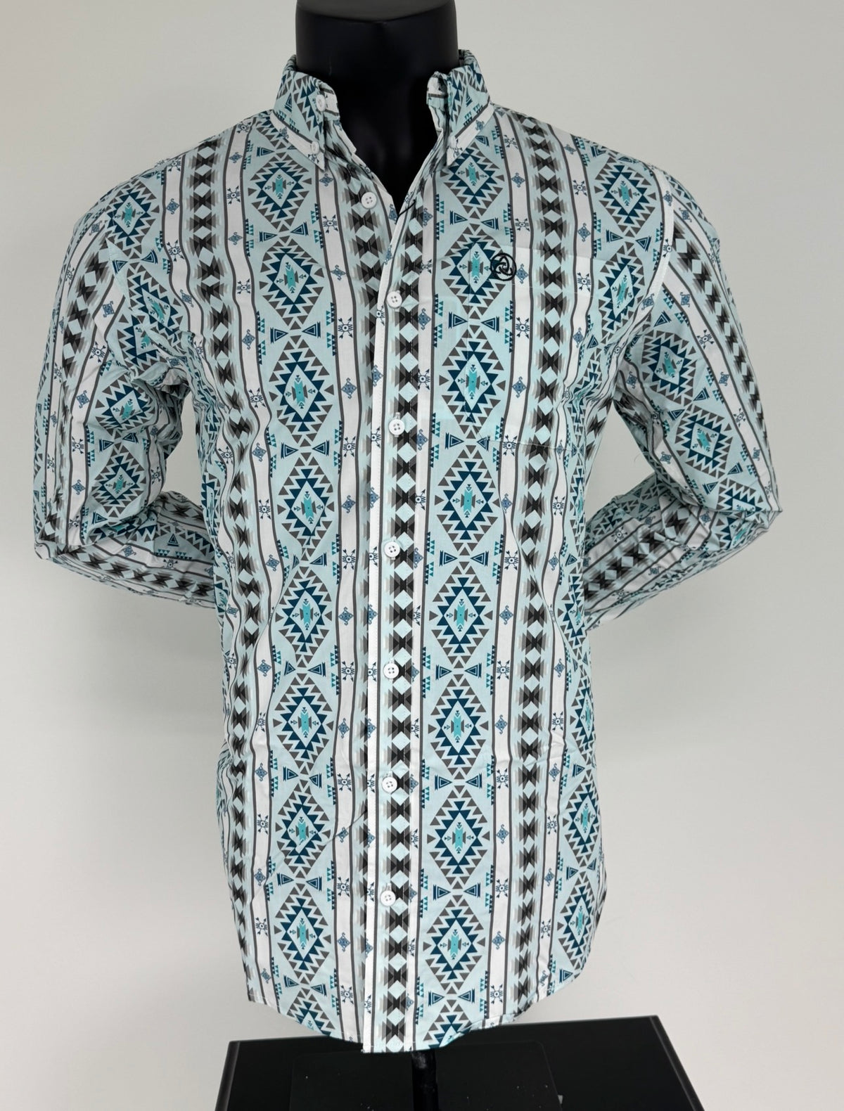 Light Blue Grey Aztec Stripe Button Up SKCL2023156 156
