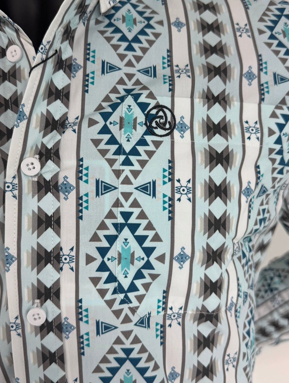 Light Blue Grey Aztec Stripe Button Up SKCL2023156 156