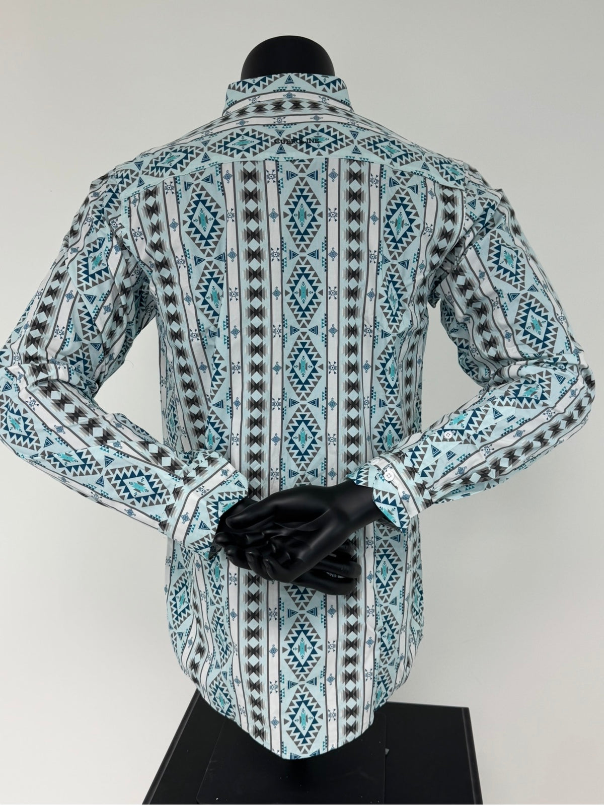Light Blue Grey Aztec Stripe Button Up SKCL2023156 156