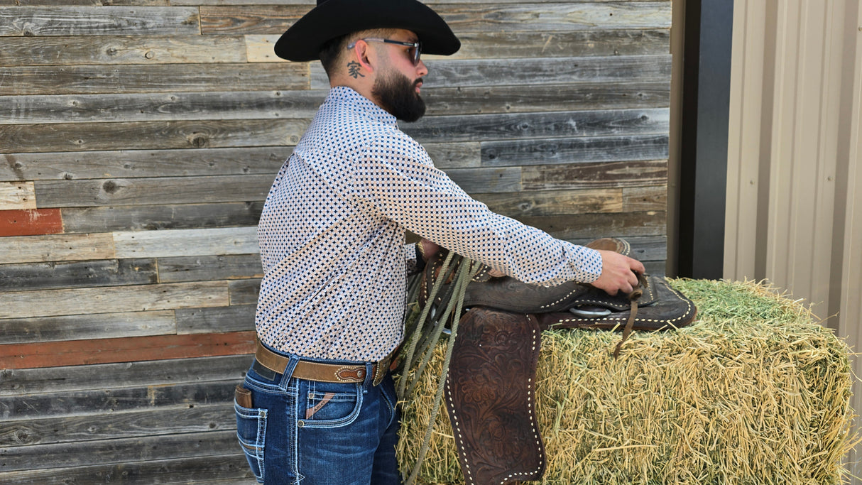 Navy Diamond Print Classic Fit-SKCL2023021 021 *PLEASE SIZE DOWN*