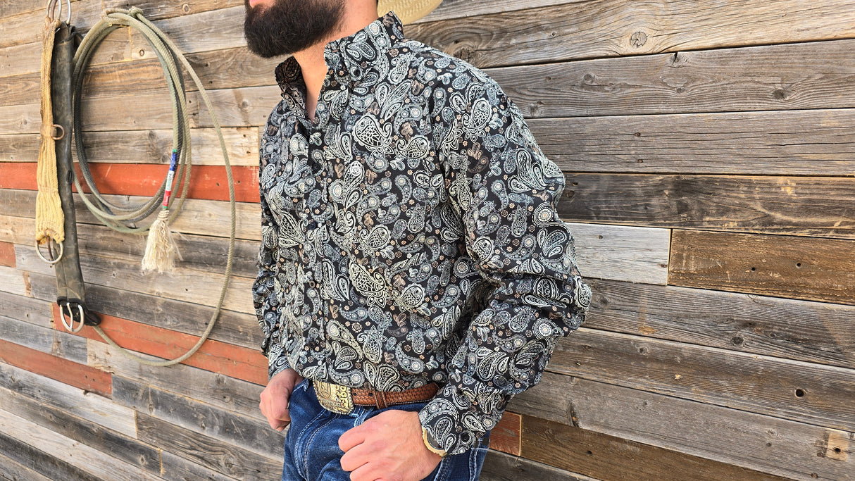 Black Paisley Print Classic Fit-SKCL2023027 027 *PLEASE SIZE DOWN*