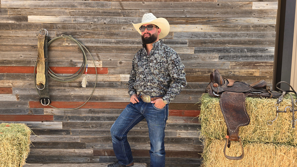 Black Paisley Print Classic Fit-SKCL2023027 027 *PLEASE SIZE DOWN*