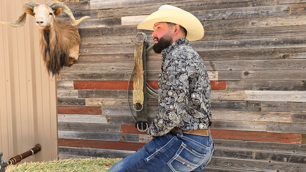 Black Paisley Print Classic Fit-SKCL2023027 027 *PLEASE SIZE DOWN*