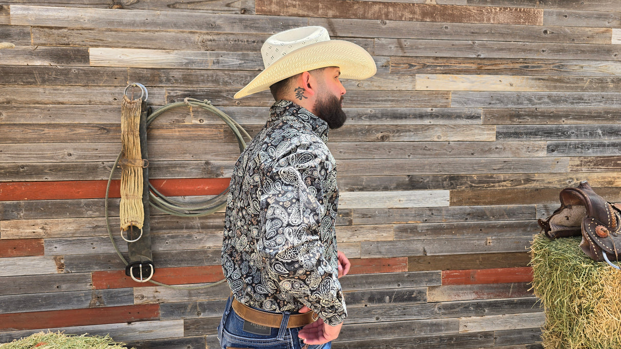 Black Paisley Print Classic Fit-SKCL2023027 027 *PLEASE SIZE DOWN*