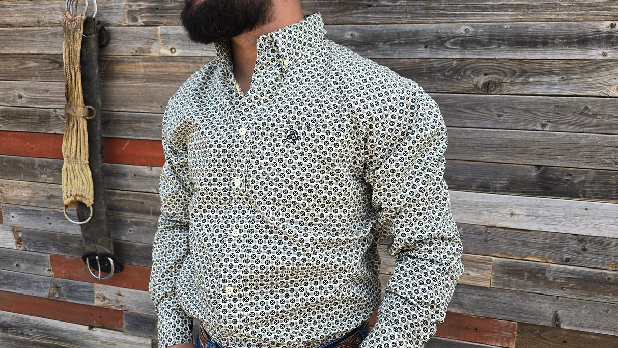 Pale Yellow Black Small Aztec Print Classic Fit - SKCL2023003 - 003 **PLEASE SIZE DOWN**