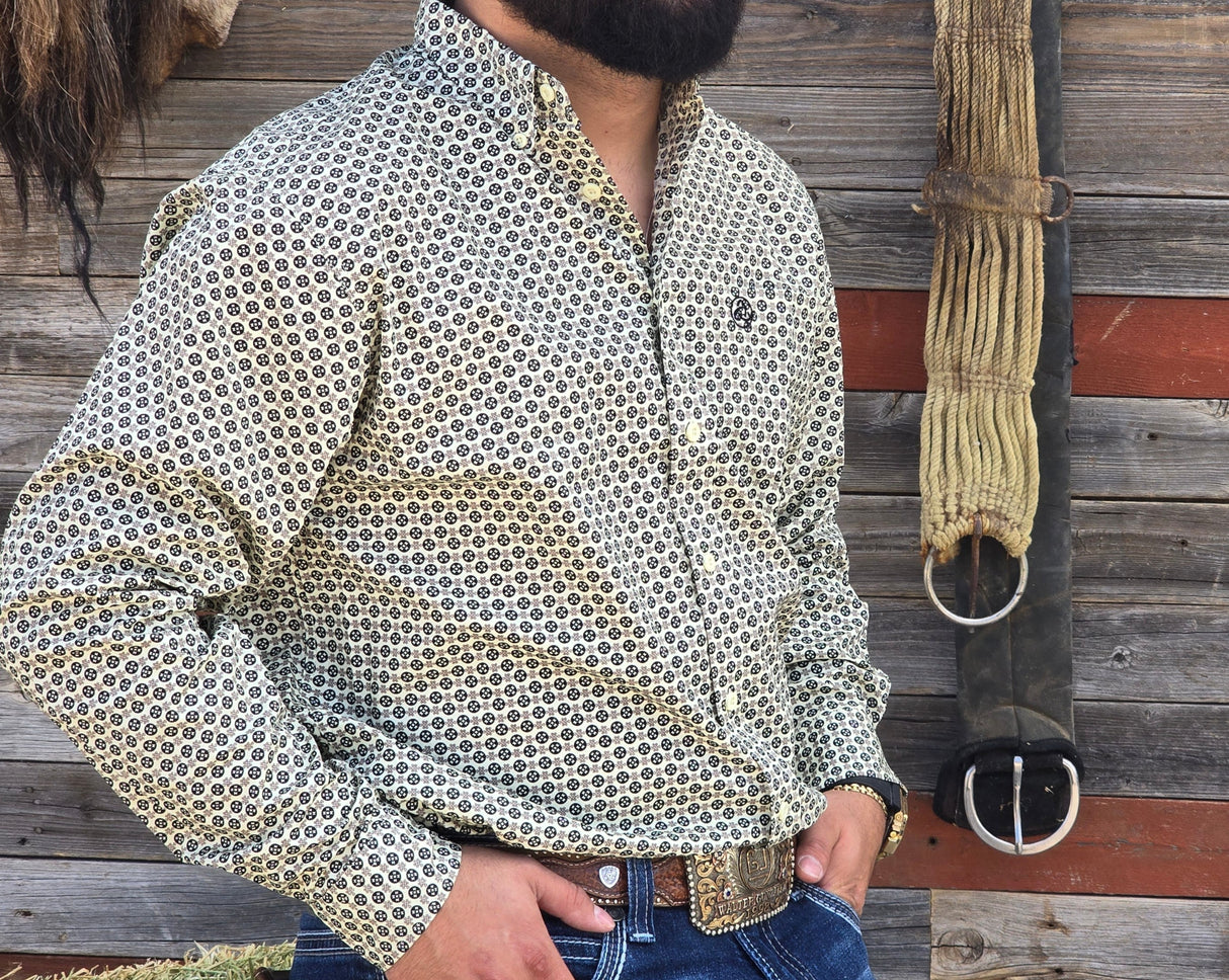 Pale Yellow Black Small Aztec Print Classic Fit - SKCL2023003 - 003 **PLEASE SIZE DOWN**