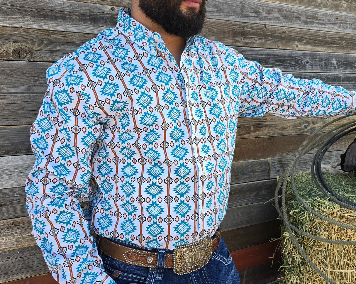Turquoise and Burgundy Aztec Slim Fit-SKCL2023025 025