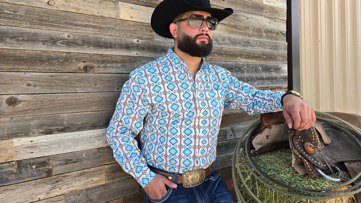 Turquoise and Burgundy Aztec Slim Fit-SKCL2023025 025