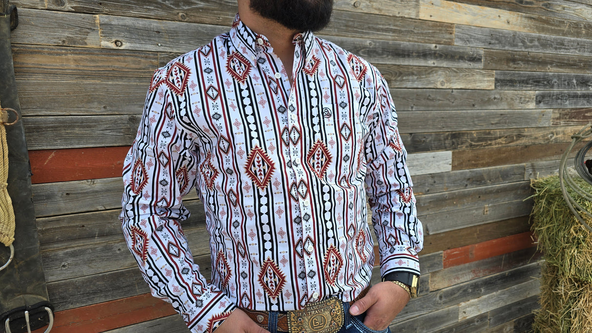 White Burgundy Aztec Slim Fit-SKCL2023050 050