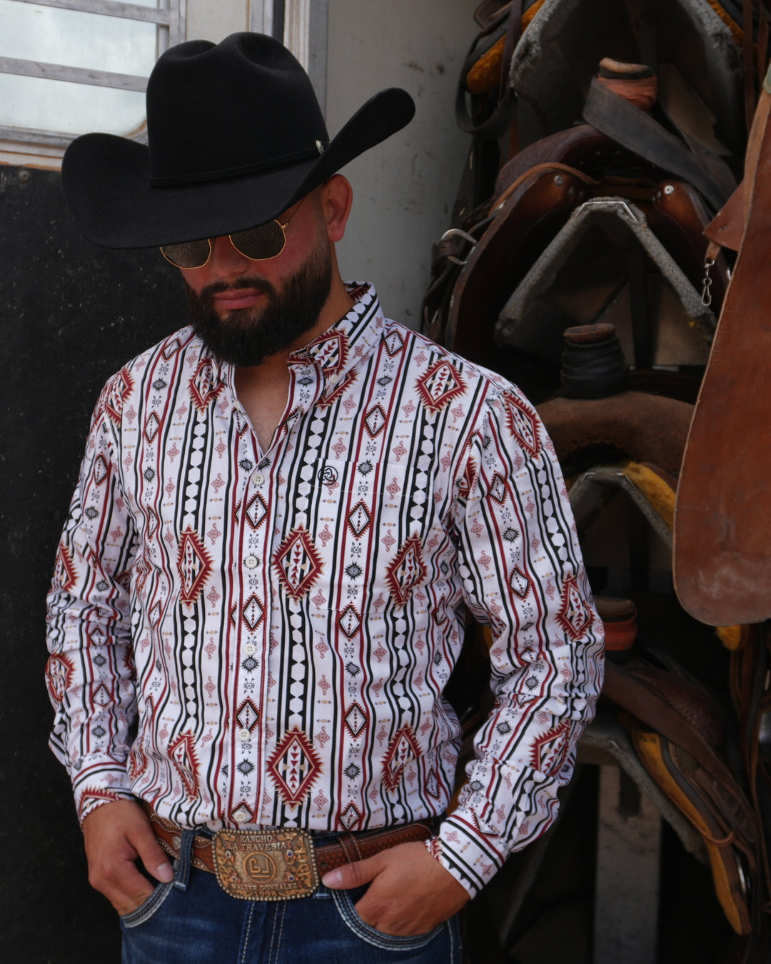 White Burgundy Aztec Slim Fit-SKCL2023050 050