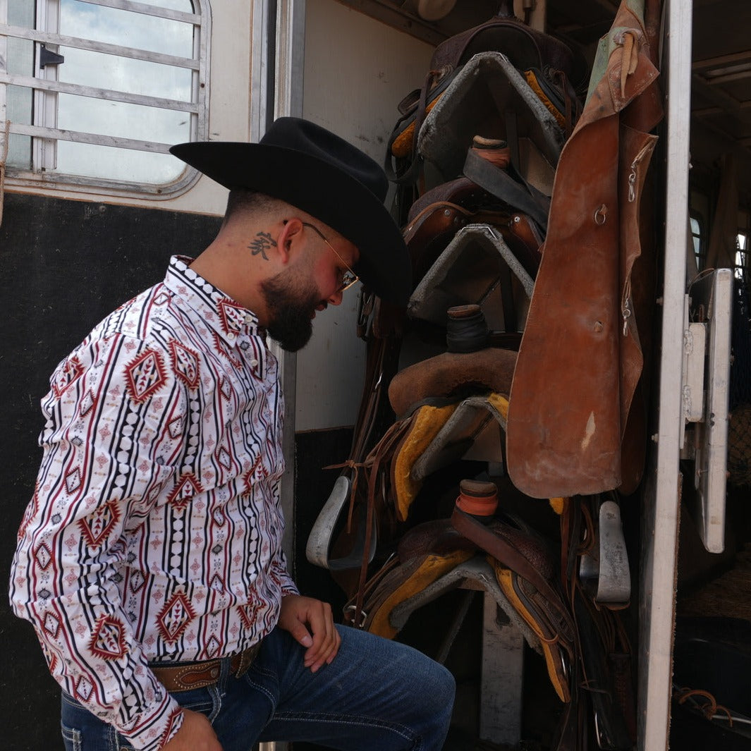 White Burgundy Aztec Slim Fit-SKCL2023050 050