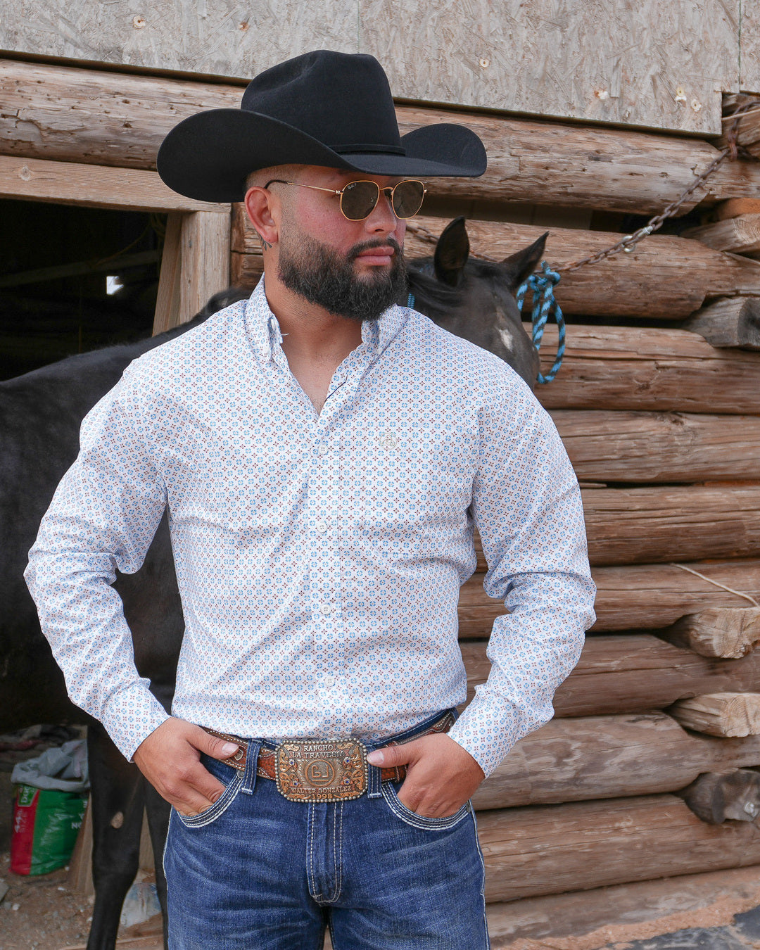 Crisp White with Blue Print Slim Fit-SKCL2023034 034