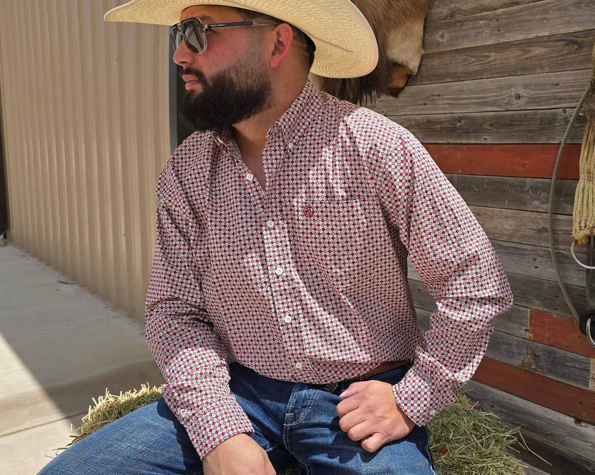 White with Red Squares Classic Fit-SKCL2023022 022 *PLEASE SIZE DOWN*