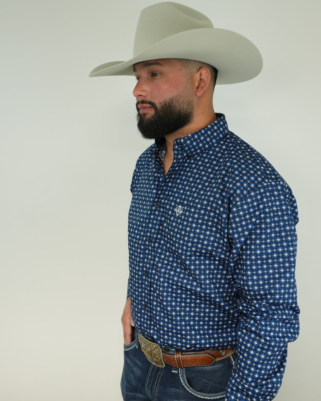 Blue Geometric Print on Black Classic-SKCL2023005 005 *PLEASE SIZE DOWN*