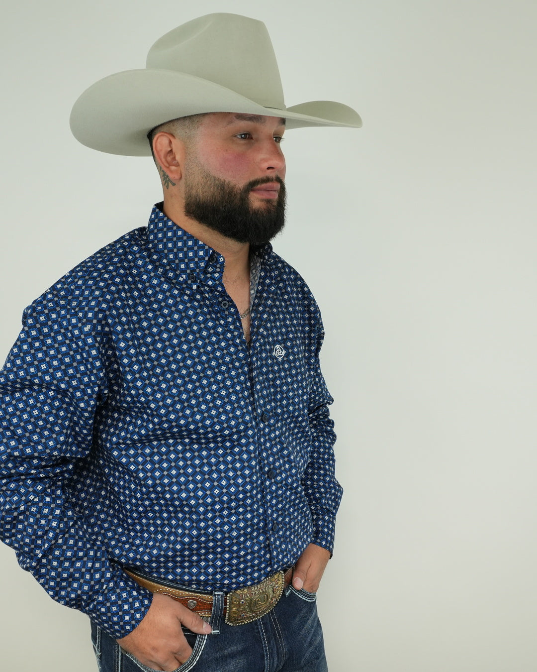 Blue Geometric Print on Black Classic-SKCL2023005 005 *PLEASE SIZE DOWN*